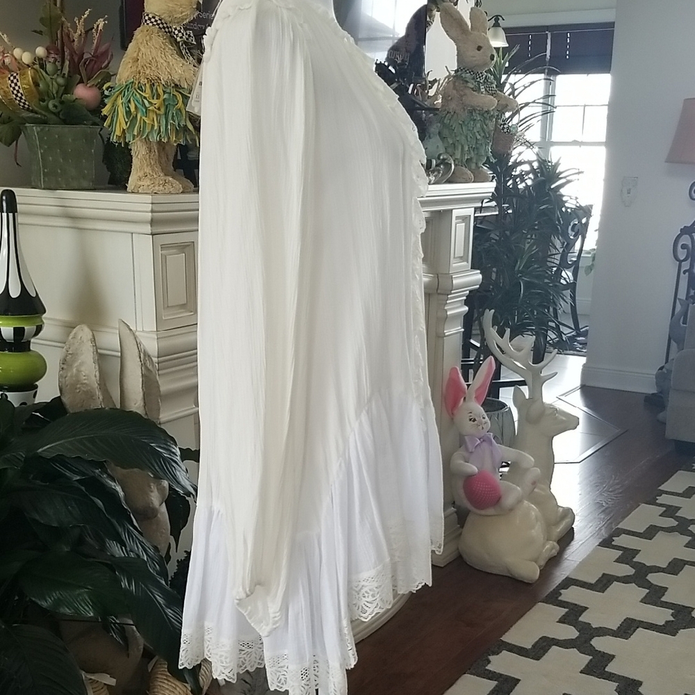Free People White Ruffled Peasant Tunic Dress - Picture 3 of 7